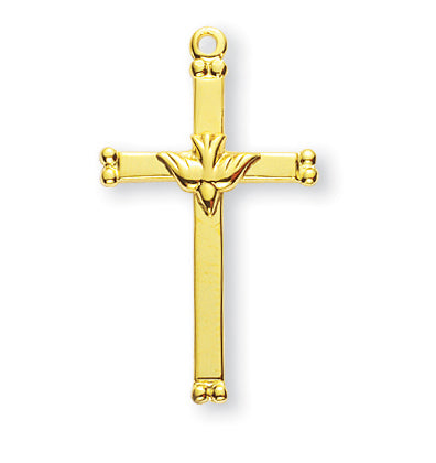 1 1/8-inch Gold Over Sterling Silver Cross with Holy Spirit and 18-inch Chain