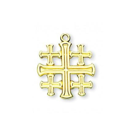Gold Over Sterling Silver Jerusalem Cross with 18-inch Chain