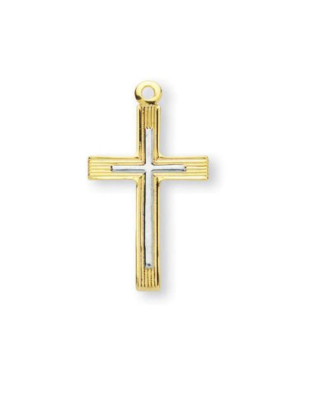 1-inch Tutone Gold Over Sterling Silver Cross with 18-inch Chain
