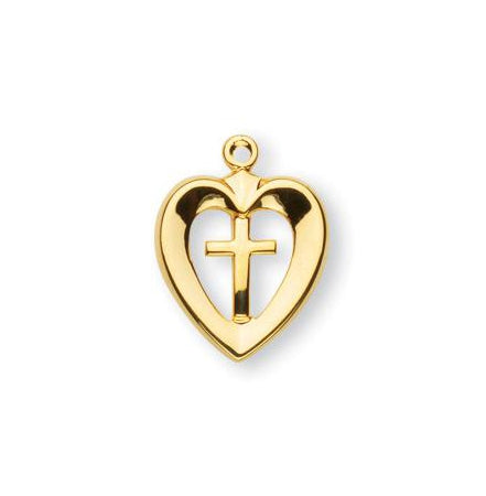 3/4-inch Gold Over Sterling Silver Heart with Cross and 18-inch Chain