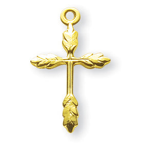 3/4-inch Gold Over Sterling Silver Wheat Cross with 18-inch Chain