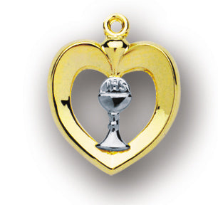 3/4-inch Tutone Gold Over Sterling Silver Heart with Chalice and 18-inch Chain