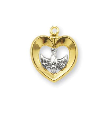 3/4-inch Tutone Gold Over Sterling Silver Heart with Holy Spirit 18-inch Chain