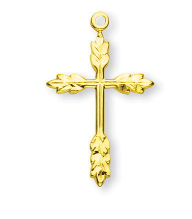 1 1/8-inch Gold Over Sterling Silver Wheat Cross with 18-inch Chain