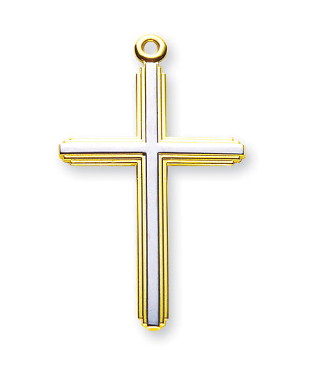 1 1/2' Tutone Gold Over Sterling Silver Inlay Cross with 20-inch Chain