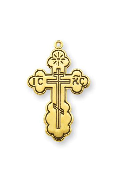 1 1/8-inch Gold Over Sterling Silver -inchByzantine-inch Style Cross with Black Enamel 20-inch Chain