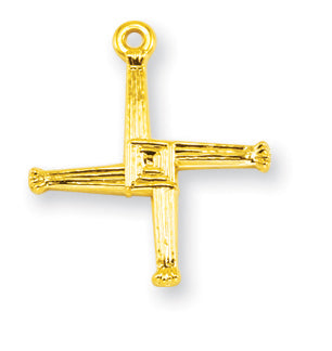 3/4-inch Gold Over Sterling Silver Saint Brigid Cross with 18-inch Chain