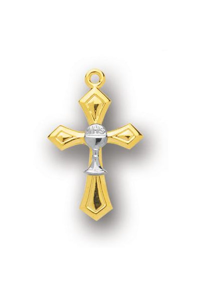 1-inch Tutone Gold Over Sterling Silver Cross with Chalice 18-inch Chain