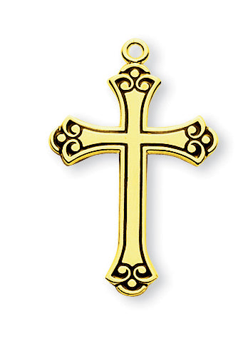 1 1/8-inch Gold Over Sterling Silver Cross with Black Enamel Design 18-inch Chain