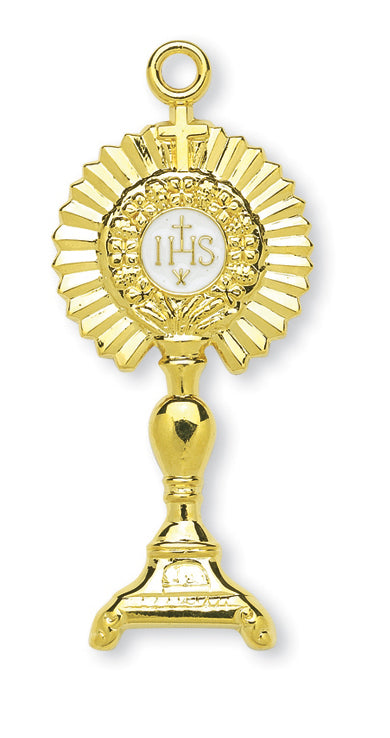 1 7/8-inch Gold Over Sterling Silver Monstrance Pendant with 24-inch Chain