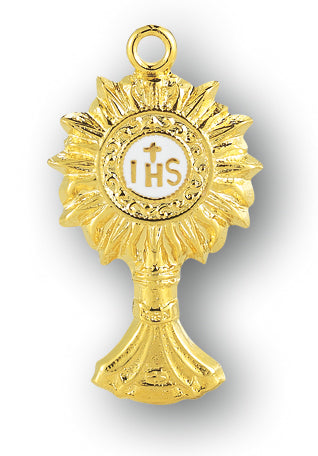 1 1/8-inch Gold Over Sterling Silver Monstrance Pendant with 18-inch Chain