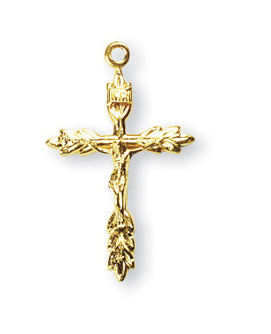 3/4-inch Gold Over Sterling Silver Wheat Crucifix with 18-inch Chain