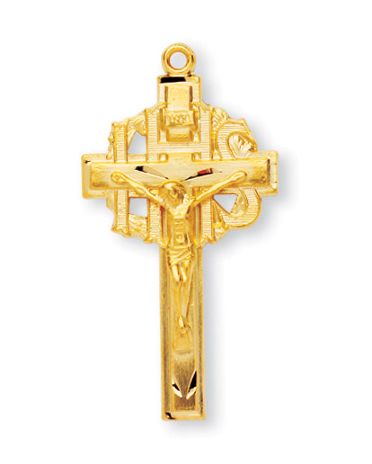1 3/8-inch Gold Over Sterling Silver Crucifix with 24-inch Chain