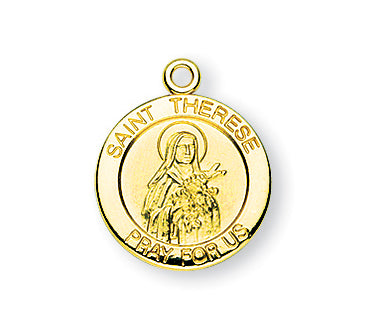 Gold over Sterling Silver Round Shaped Saint Therese Medal