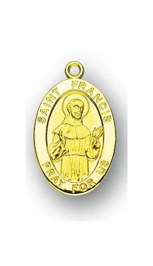 7/8-inch Gold Over Sterling Silver Saint Francis Medal with 20-inch Chain