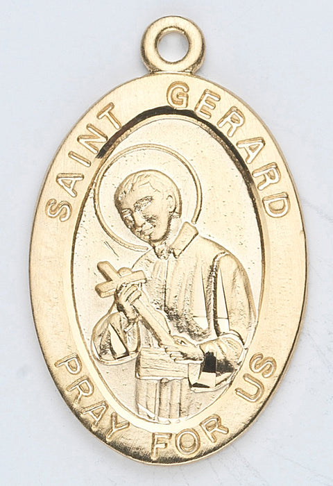 7/8-inch Oval Gold Over Sterling Silver Saint Gerard Medal with 18-inch Chain