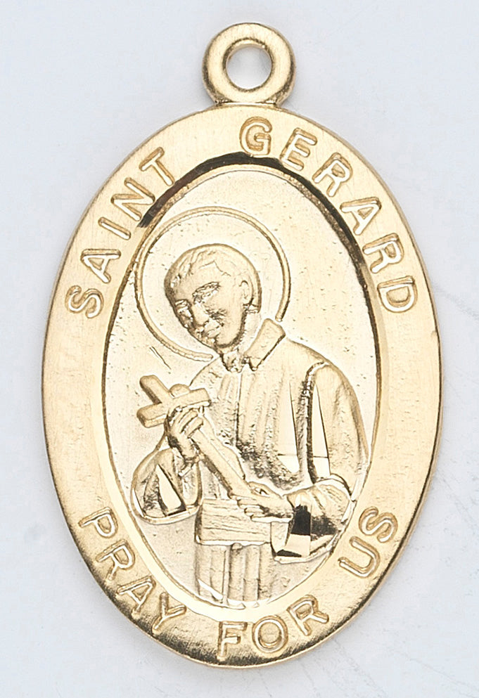 7/8-inch Oval Gold Over Sterling Silver Saint Gerard Medal with 18-inch Chain