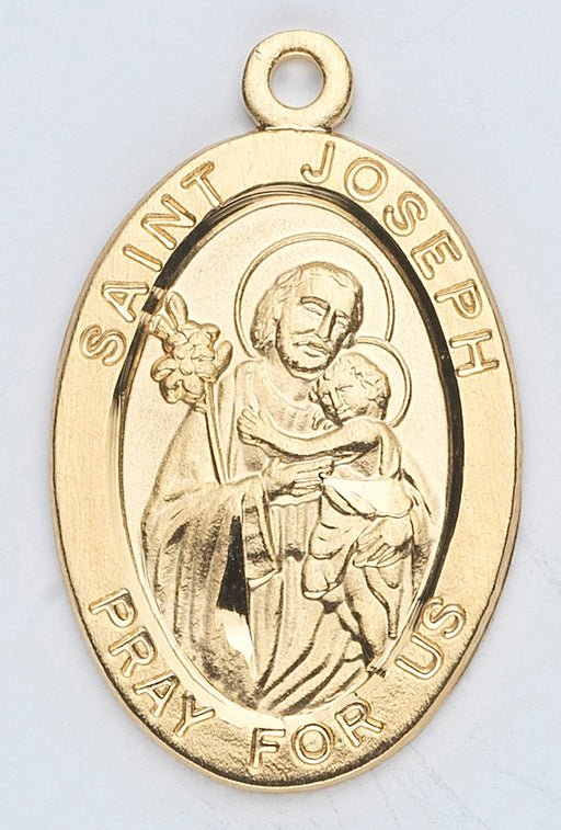 7/8-inch Oval Gold Over Sterling Silver Saint Joseph Medal with 20-inch Chain