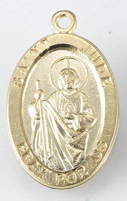 7/8-inch Oval Gold Over Sterling Silver Saint Jude Medal with 20-inch Chain