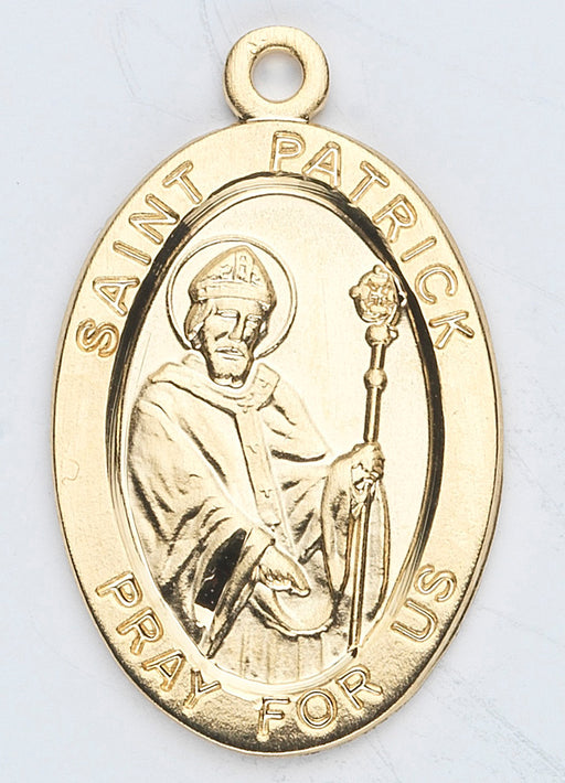 7/8-inch Oval Gold Over Sterling Silver Saint Patrick Medal with 20-inch Chain