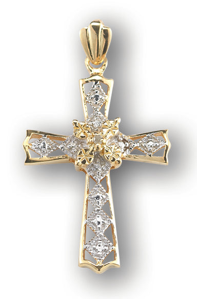 1-inch Gold Over Sterling Silver Crystal Zircon Cross Pendant with 18-inch Chain
