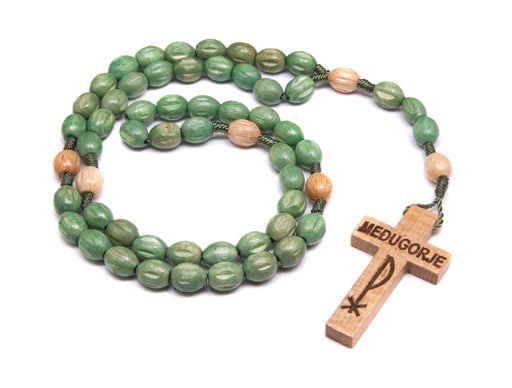 Medjugorje Wood Rosary - Clover Green