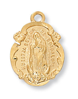 Gold over Silver Our Lady of Guad with 18-inch Chain