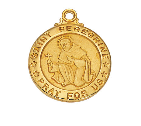 Gold over Silver Medal of Saint Peregrine 20-inch Chain - Engravable