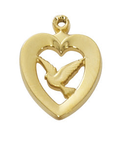 Gold over Silver Heart with Dove, with 18-inch Chain