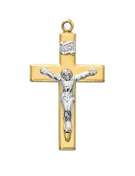 Gold over Silver Crucifix with 18-inch Chain