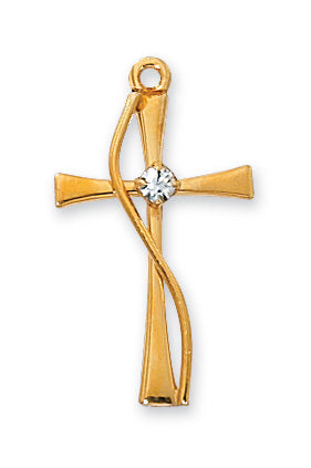 Gold over Silver Cross with Stone with 18-inch Chain