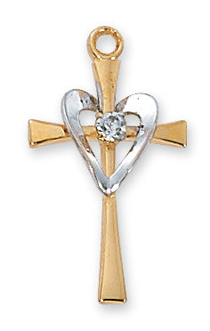 Gold over Silver Cross with Sil Heart 18Ch-inch