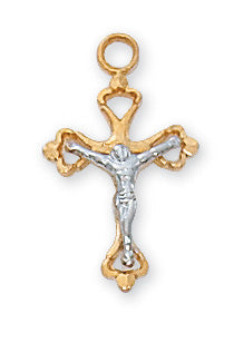 Gold over Silver Tutone Crucifix with 16-inch Chain