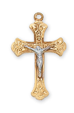 Gold over Silver Tutone Crucifix with 18-inch Chain