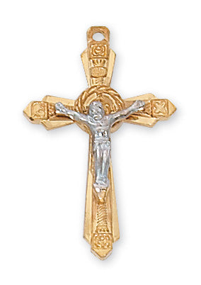Gold over Silver Tutone Crucifix with 18-inch Chain