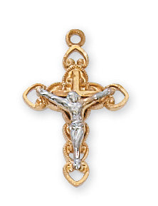 Gold over Silver Tutone Crucifix 16-inch Chain
