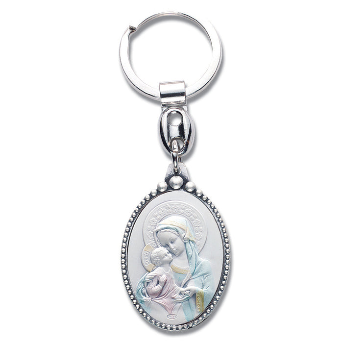 Sterling Silver Key Chain with Madonna and Child