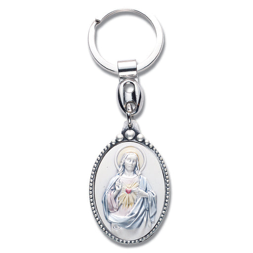 Sterling Silver Key Chain with Sacred Heart of Jesus