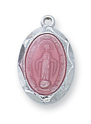 Sterling Silver Pink Miraculous Medal 16-inchNecklace Set