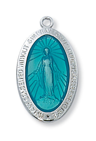Sterling Silver Miraculous Enam with 18-inch Chain