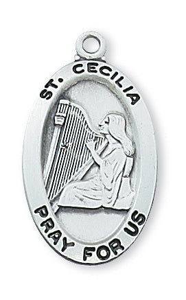 Sterling Silver Medal of Saint Cecilia Necklace Set - Engravable