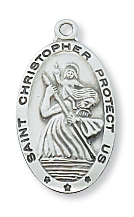 Sterling Silver Medal of Saint Christopher Necklace Set - Engravable