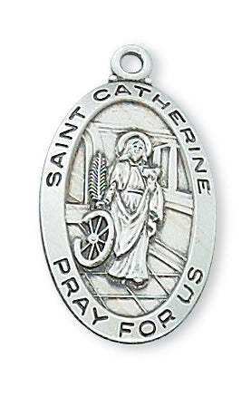 Sterling Silver Medal of Saint Catherine Alexan 18-inch Chain - Engravable