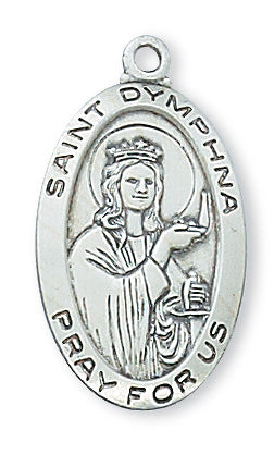 Sterling Silver Medal of Saint Dymphna with 18-inch Chain - Engravable