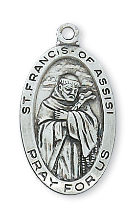 Sterling Silver Medal of Saint Francis with 18-inch Chain - Engravable