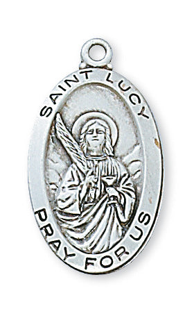 Sterling Silver Medal of Saint Lucy with 18-inch Chain - Engravable