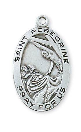 Sterling Silver Medal of Saint Peregrine with 18-inch Chain - Engravable