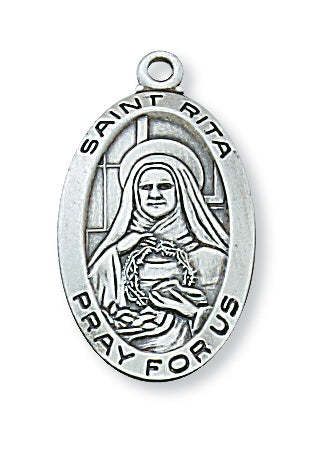 Sterling Silver Medal of Saint Rita with 18-inch Chain - Engravable