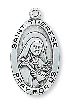 Sterling Silver Medal of Saint Therese L/F 18-inch Chain - Engravable
