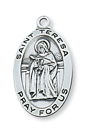 Sterling Silver Medal of Saint Teresa Avila Necklace Set - Engravable